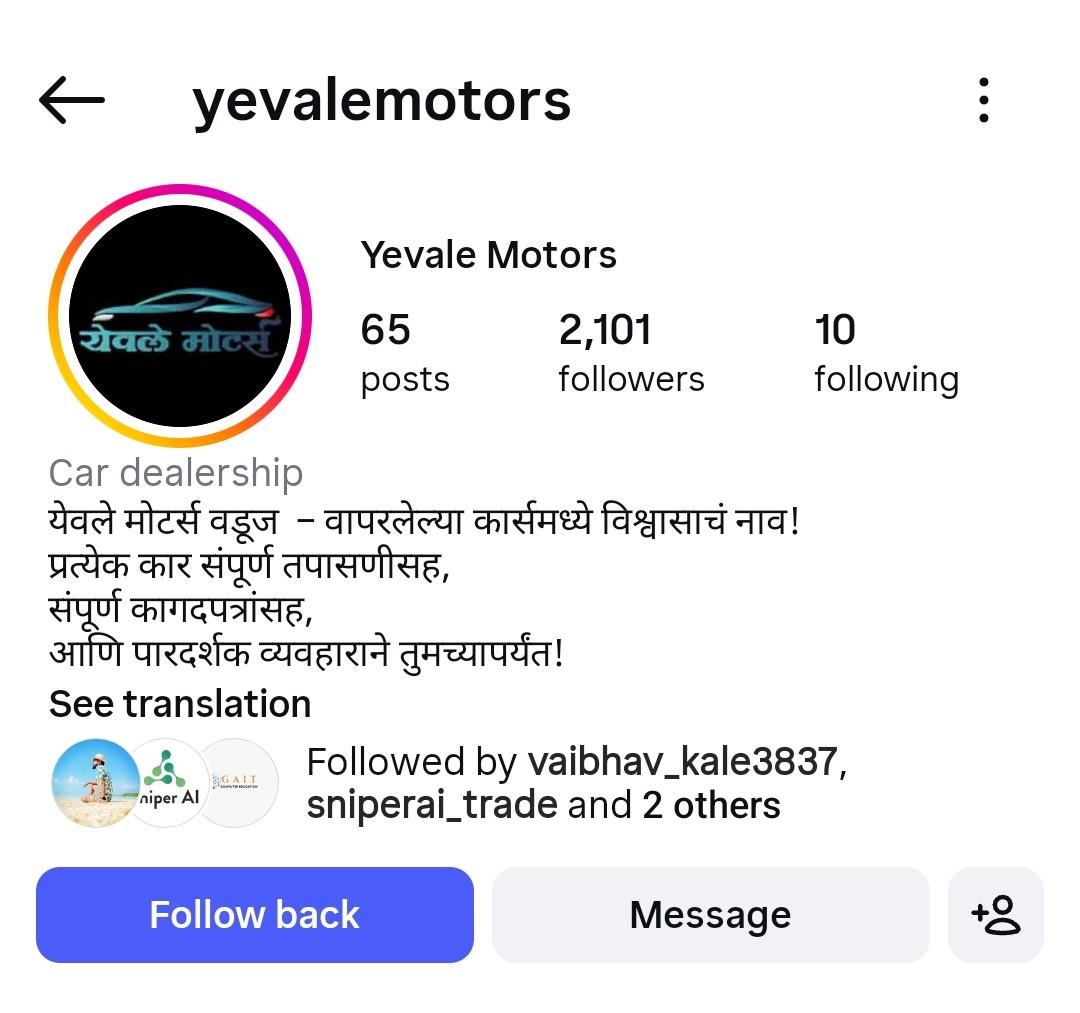 Yewale Motors Insta Profile